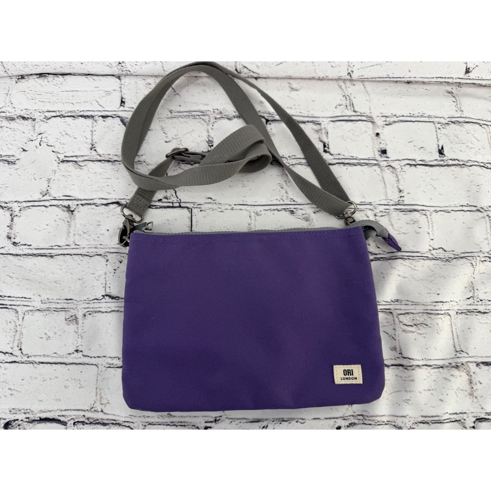 ORI London Purple Canvas Triple Zip Crossbody Bag Small Organizer Travel Pouch